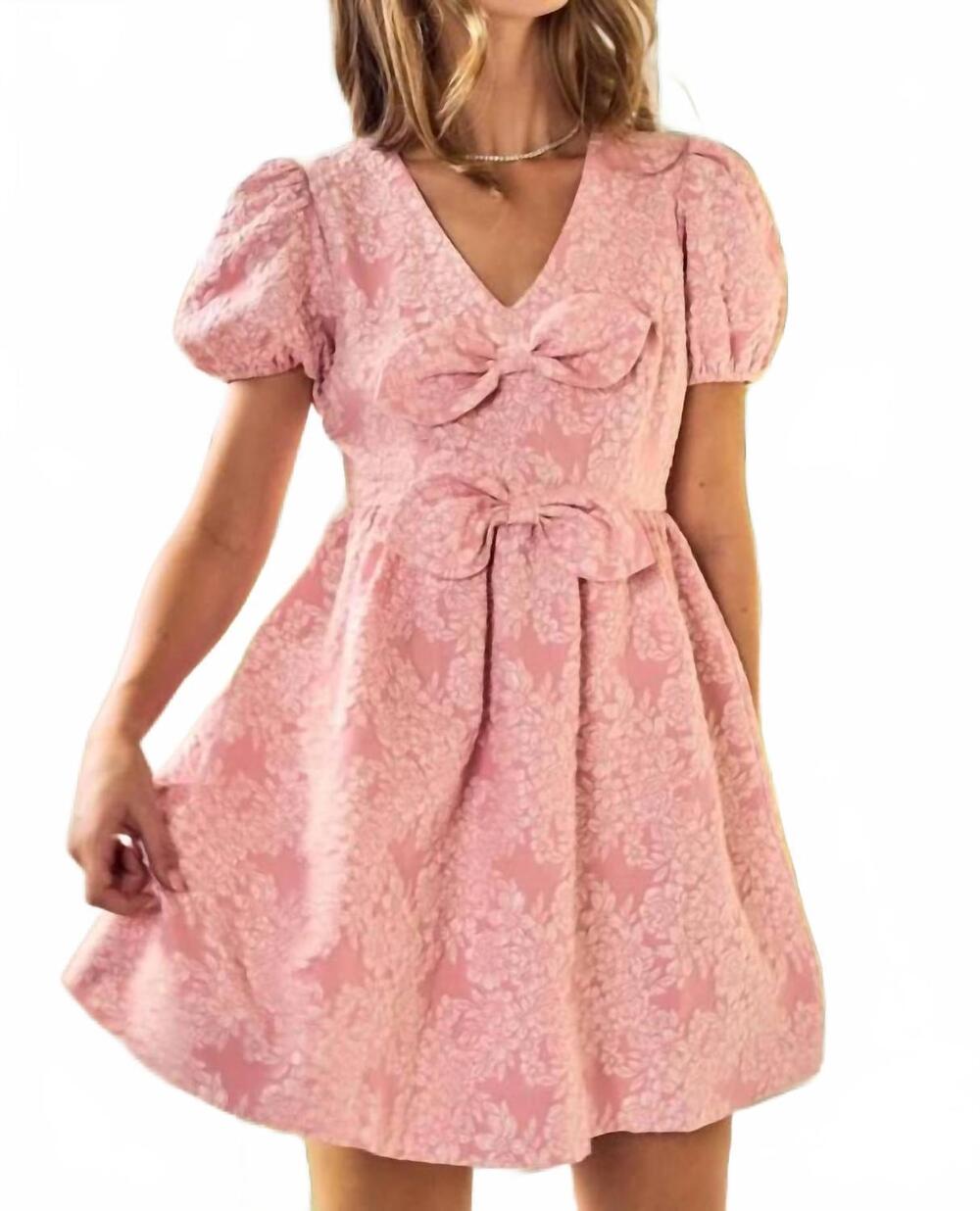 NEW LOVLOV jacquard puff sleeve mini dress in pink